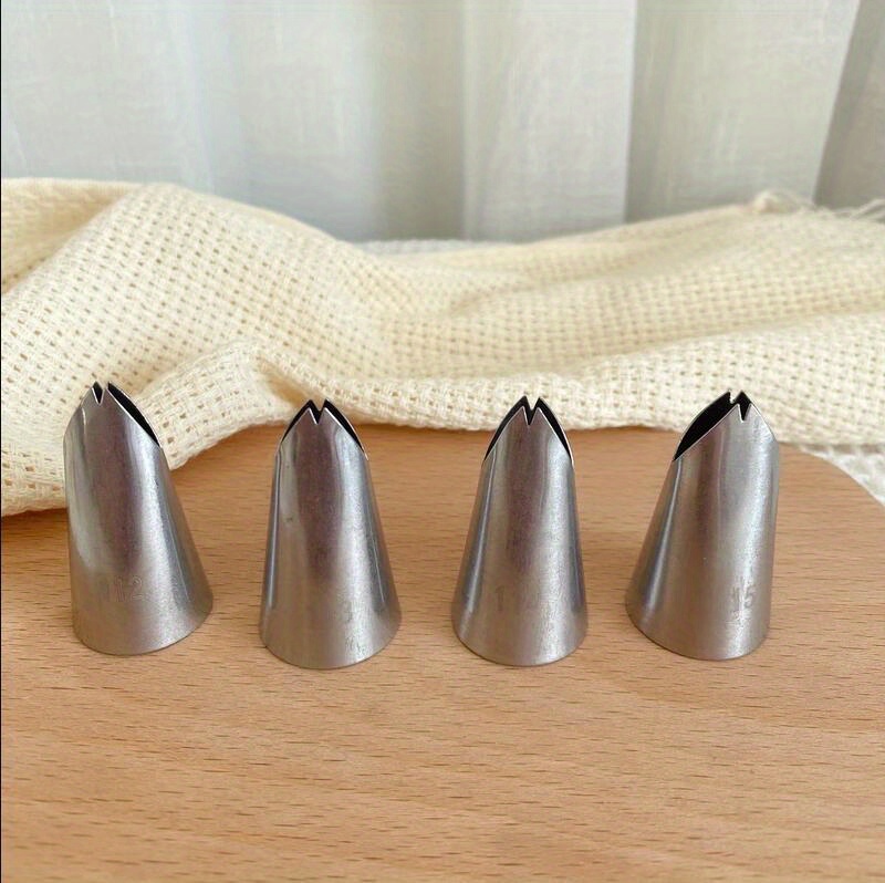 4pcs piping tips stainless steel piping tips 0 5 0 6inch medium size icing nozzles bow and leaf lily cream pastry tools for cake decorating for home kitchen   kitchen supplies baking supplies details 0