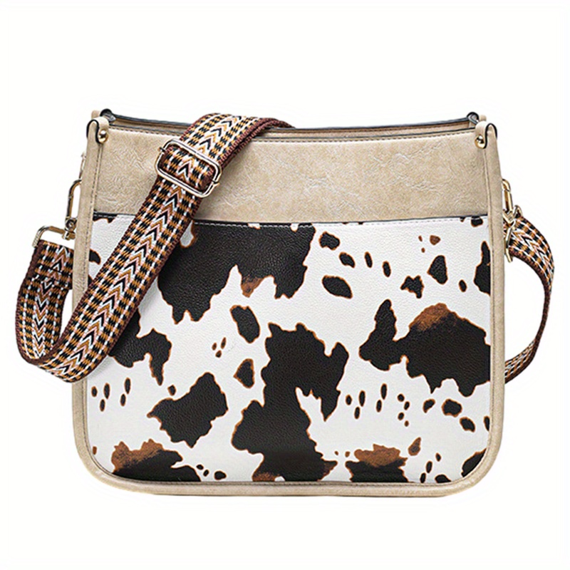 Cow Pattern Crossbody Bag, Faux Leather Shoulder Bag, Travel