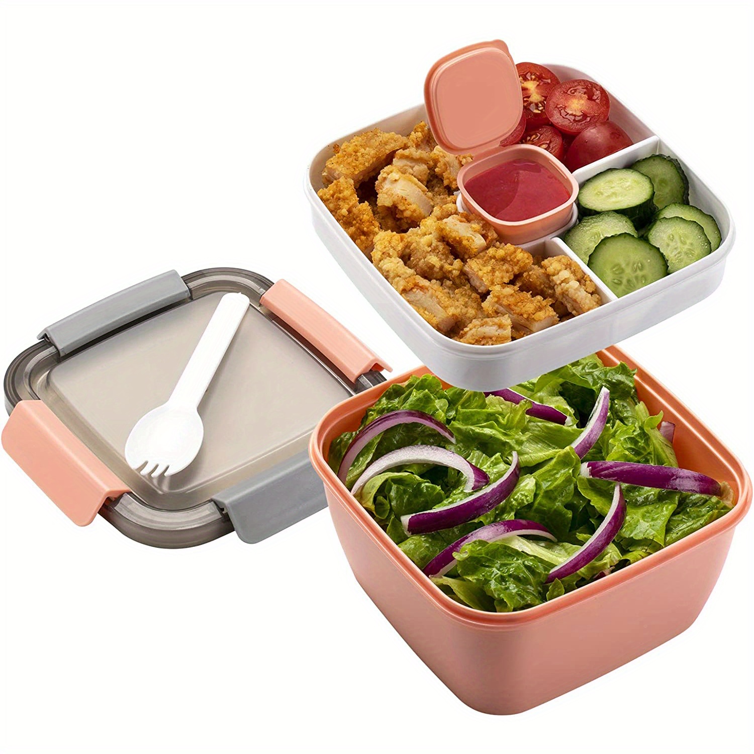 Bento Box Adult Lunch Box Salad Container for Lunch Reusable 4-Compartment  Plastic Divided Food Storage Container Boxes for Dressing Meal Prep to Go  Containers for Food Fruit Snack 