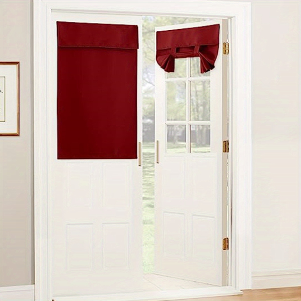 Cortina opaca para puerta, cortina de puerta francesa floral de primavera  roja, cubierta de ventana de puerta, cortinas rústicas de arpillera de