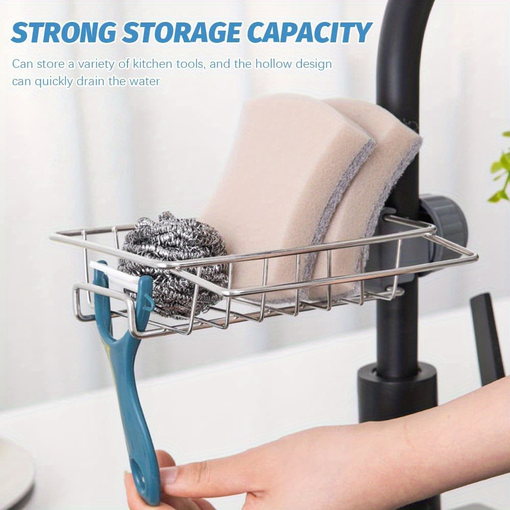 Faucet Sponge Holder, Kitchen Sink Caddy Organizer Over Faucet, Hanging  Faucet Drain Rack For Sink Organizer