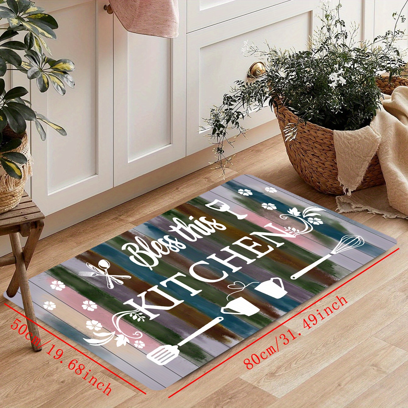 1pc Letter Graphic Anti-slip Kitchen Rug, Modern Polyester Kitchen Mat For  Home