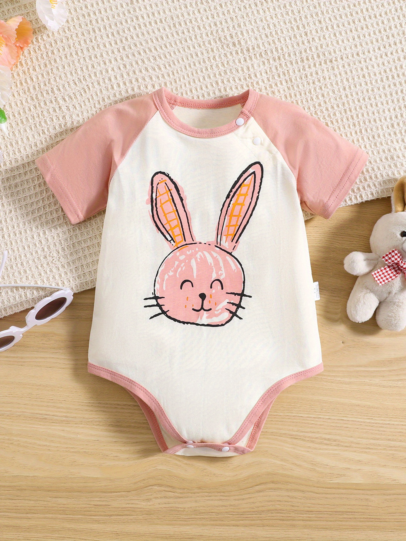 ensemble barboteuse et body manches courtes imprimé lapin pour