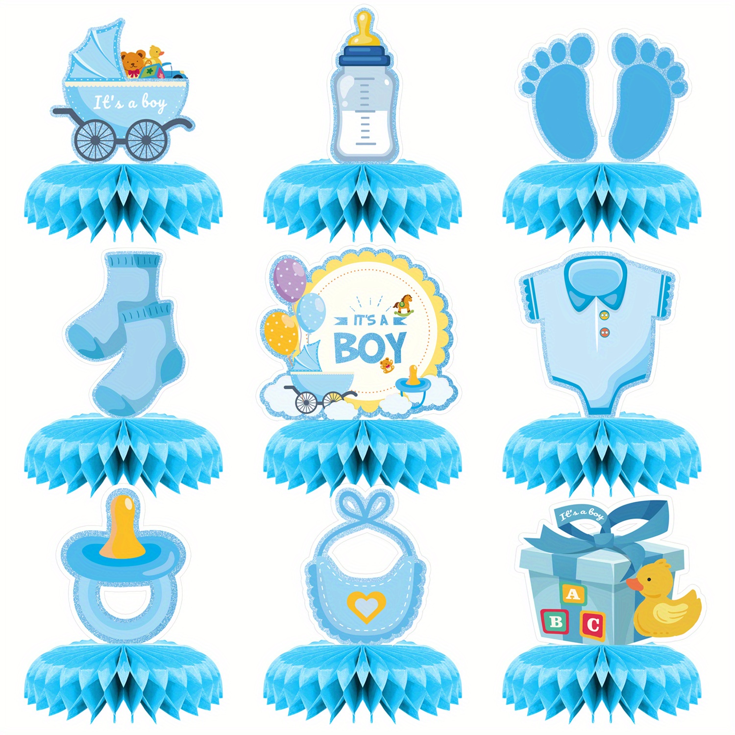Image of 9pcs Gender Reveal Honeycomb Centerpiece Decorations Table Decorations Blue For Birthday Decorations Baby Shower Decorations Party Decorations Supplier