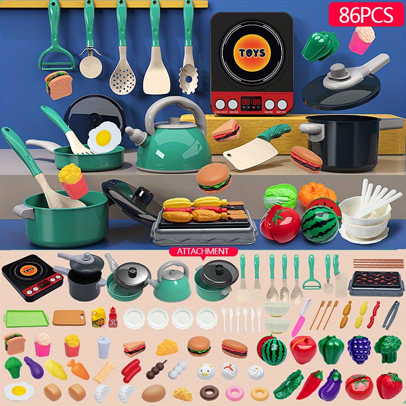 CUTE STONE Kids Kitchen Accessories Set, Play Food Sets for Kids Kitchen,  Kids Cooking Sets with Play Pots and Pans, Utensils Cookware Toys, Kids