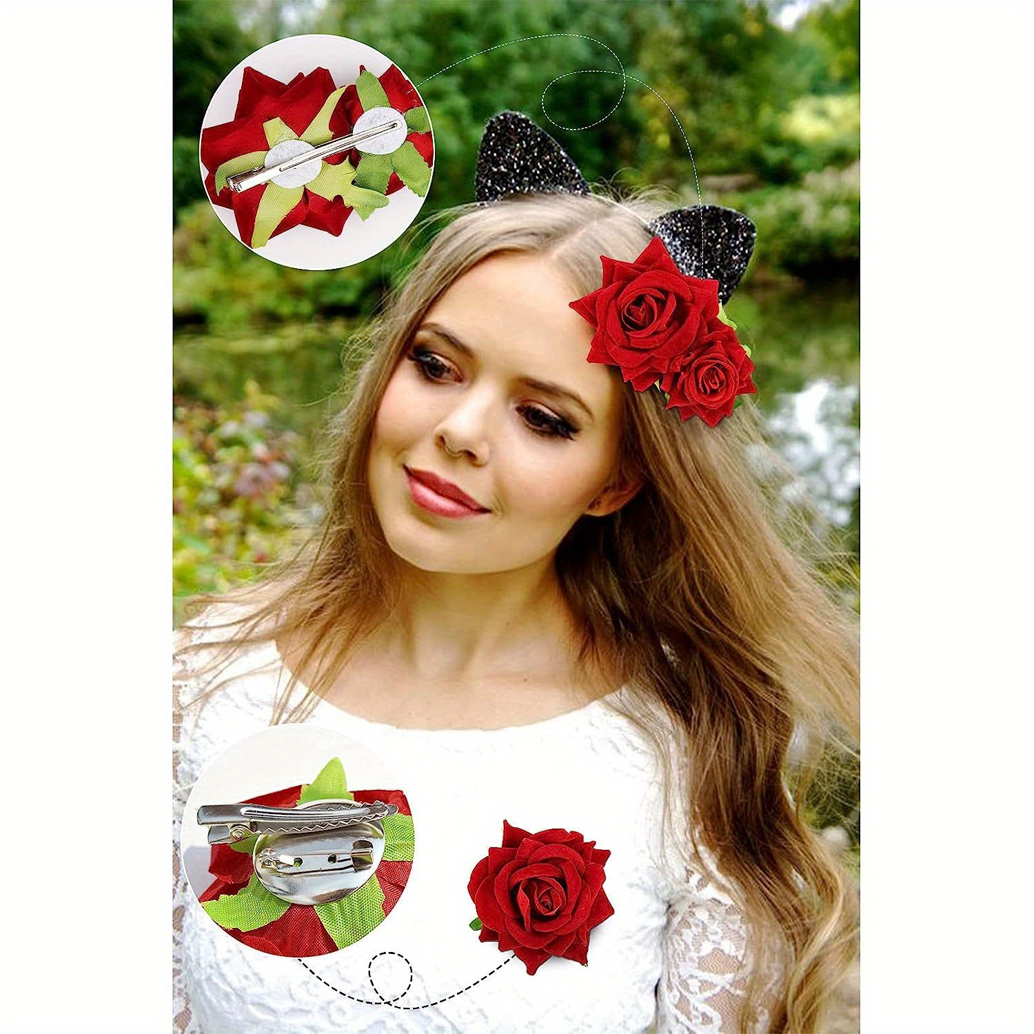 Épingle à Cheveux Fleur Rose Big Sweet - Broche Mariée Clip Cheveux Mariage Rouge Lily