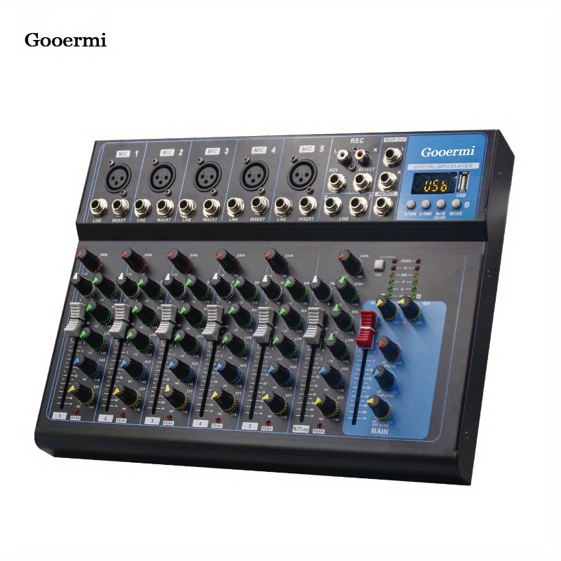  Mezclador profesional con alimentación de 4/7 canales, mezcla  de potencia para estudio en vivo, sonido DJ-Mixer, consola de mezcla con  ranura USB (7 canales) : Instrumentos Musicales