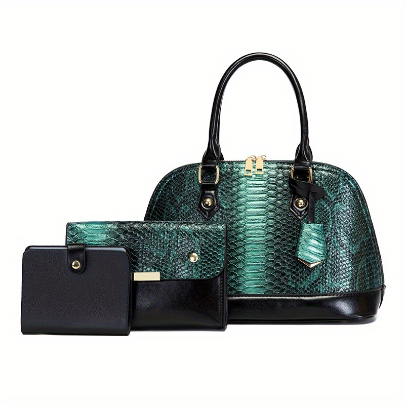 Snakeskin Embossed Dome Bag Mini Neon Green