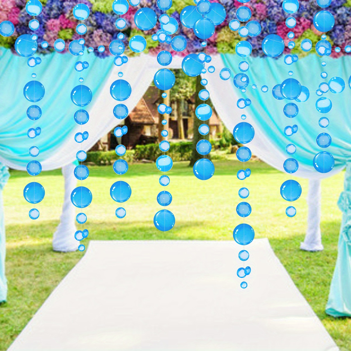 3pcs,Mermaid Theme Birthday Party Decorations,Hanging Blue Bubble Garland,  Under The Sea Party Decorations, Hanging Bubbles Streamer 2D Bubble Coutout