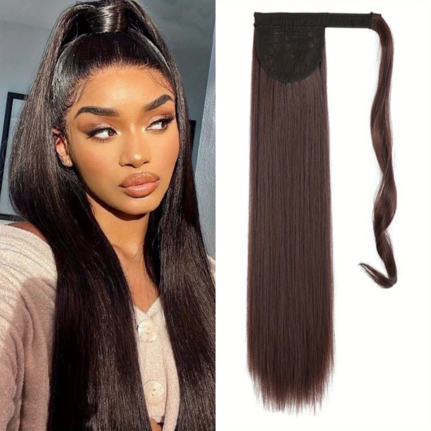 Synthetic Long Straight Ponytail Female Wig Hair Clip And Extended Ponytail Hair Halloween Christmas