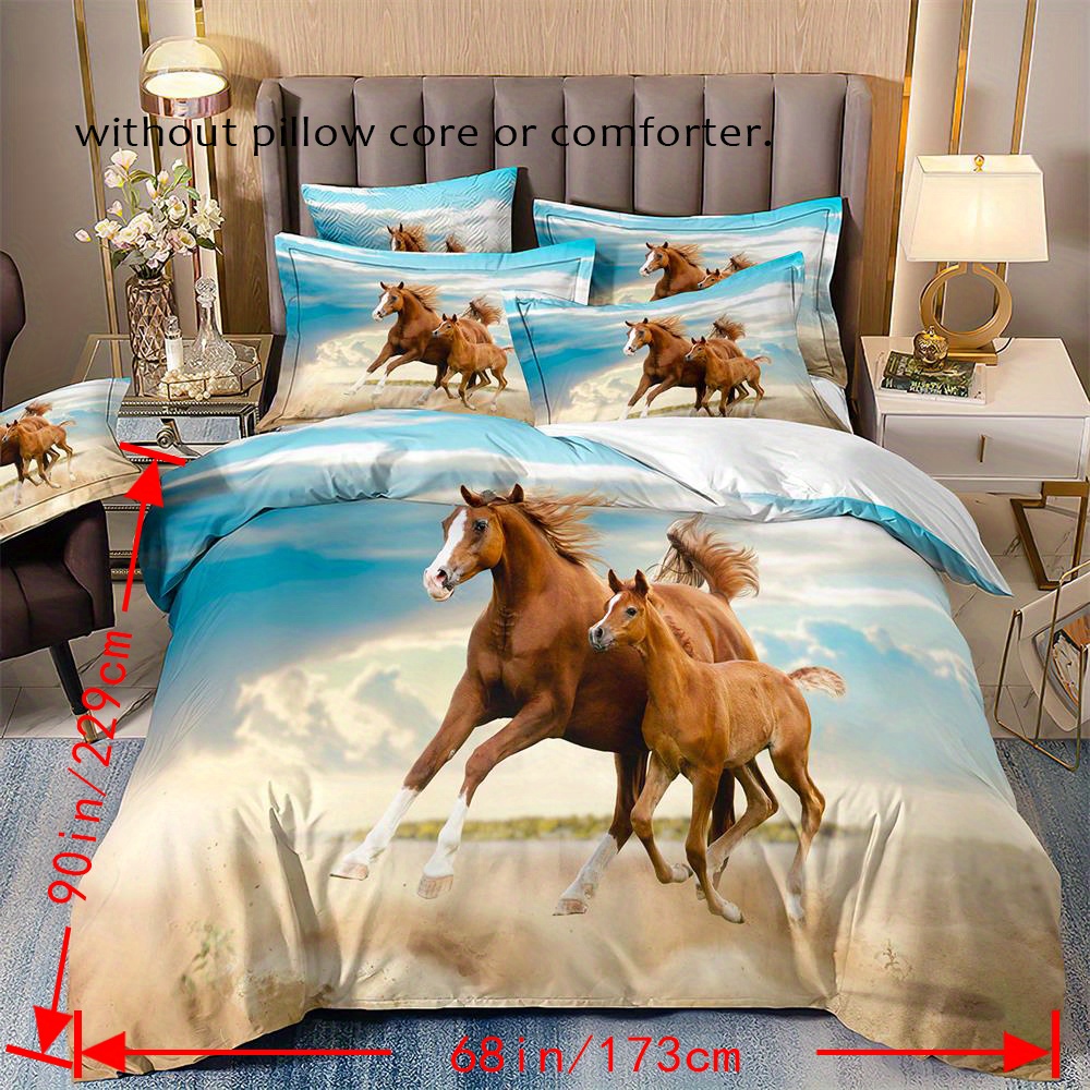 TEMU 3pcs Set Copripiumino, Set Biancheria Da Letto Con Stampa Cavallo In , Copripiumino E Confortevole, Per Camera Da Letto, Camera Degli Ospiti