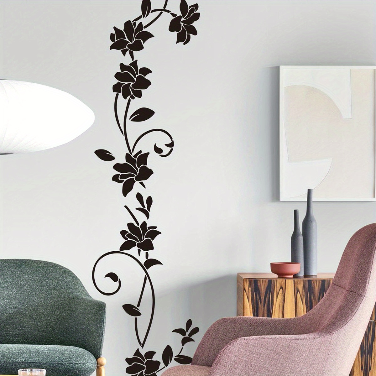Flower Vine Wall Stickers Living room Mural Decorations Waterproof Black