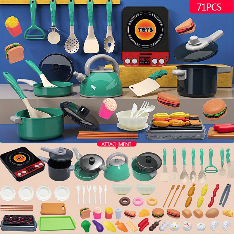 Juego de ollas y sartenes de cocina para niñas, accesorios de cocina para  niños pequeños, juego de juguetes de simulación, juego de comida -  AliExpress