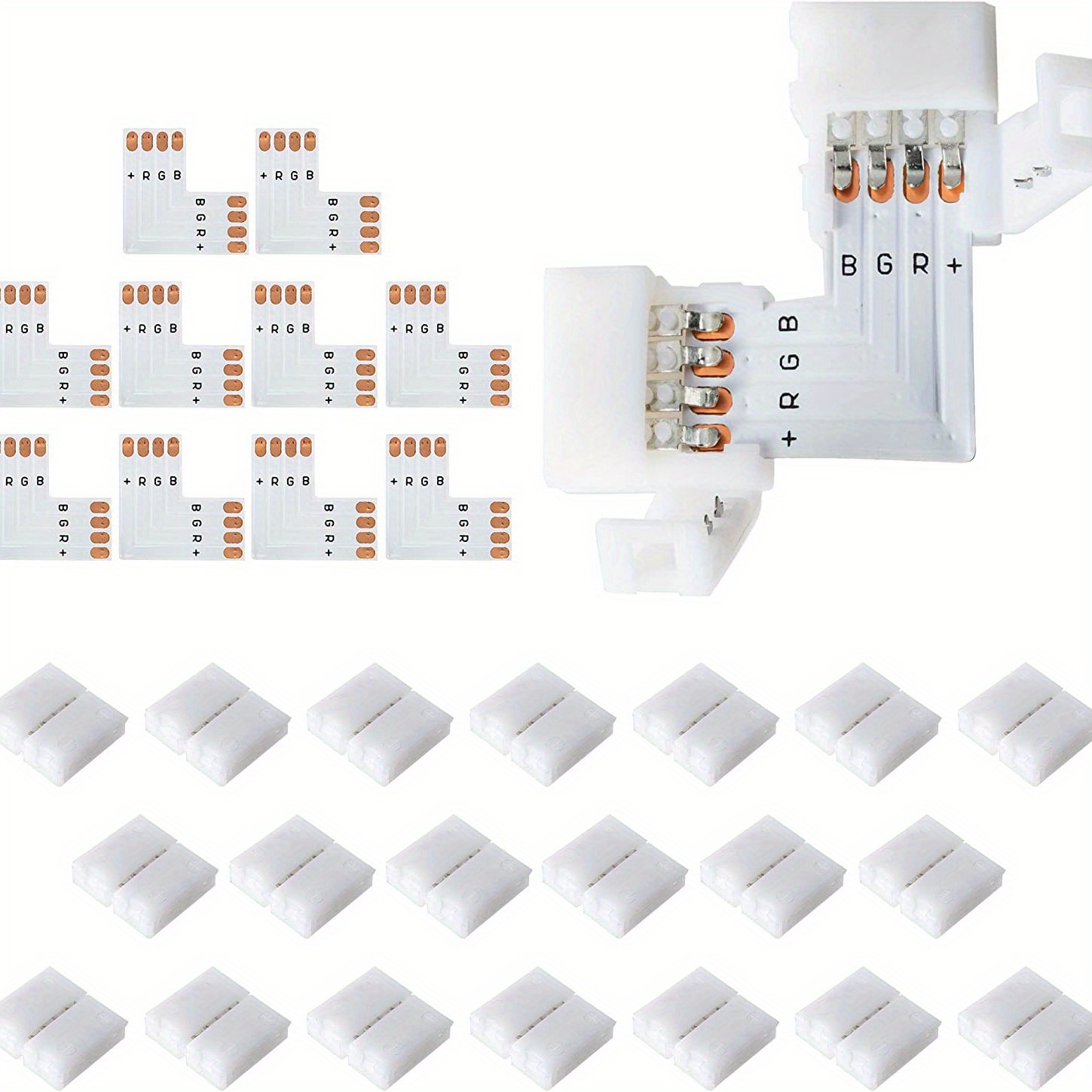 40 conectores de tira de luz LED RGB, sin cables, adaptador sin soldadura,  extensión de terminal, adaptador de luz LED impermeable, extensiones de