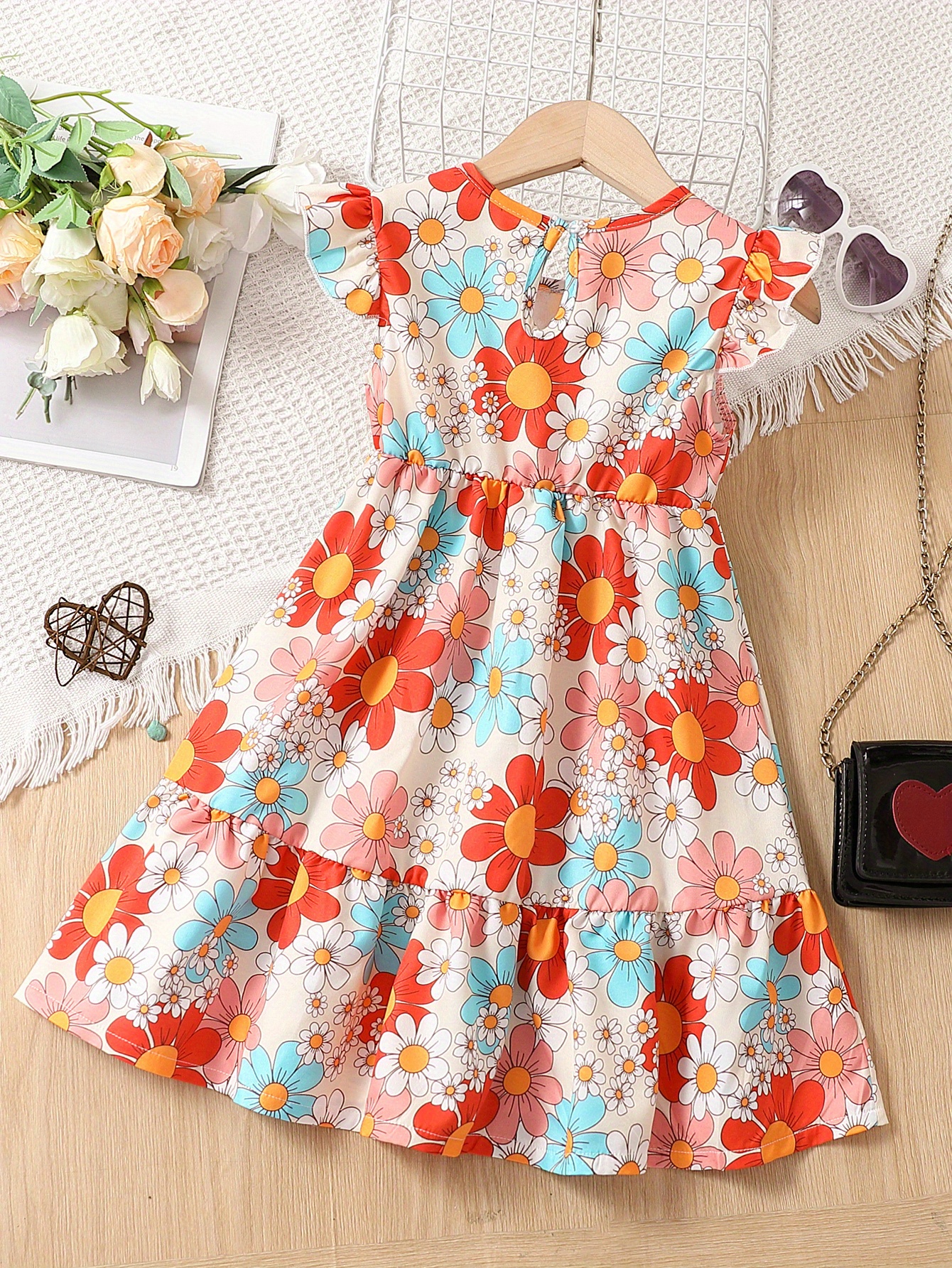 girls summer floral print dress lightweight sleeveless Temu New
