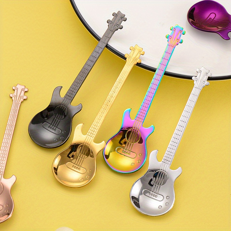 Guitar Coffee Spoons 6-park Creative Cute Spoons 18/10 Stainless Steel Teaspoons  Guitar Shaped Niuniu