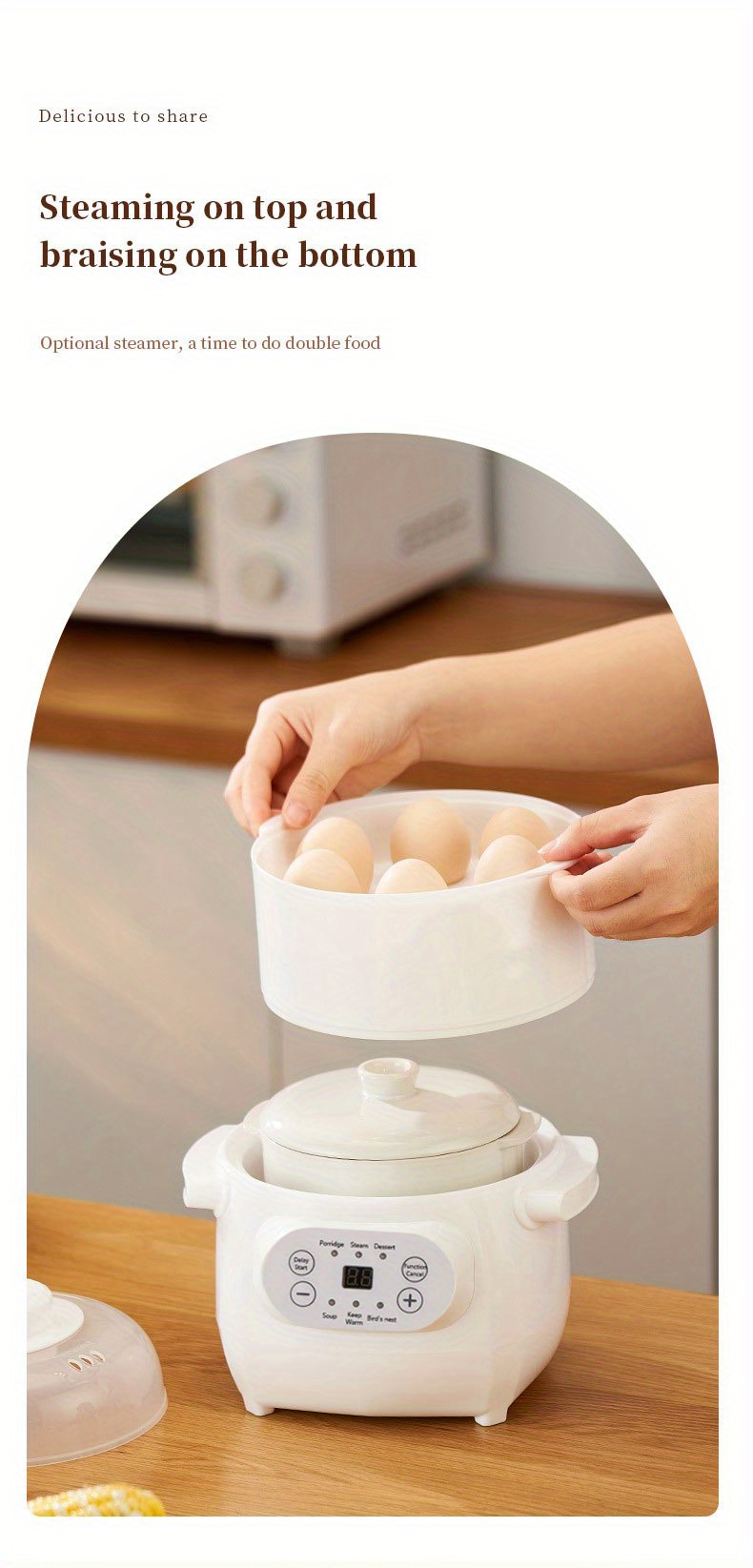 us plug 1l electric cooker household ceramic intelligent reservation porridge cooking birds nest stewing cup waterproof automatic cooking soup pot full automatic soup pot ceramic electric stewing cup details 3