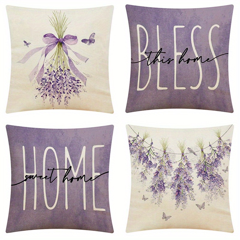 Linen-blend Cushion Cover - Purple - Home All