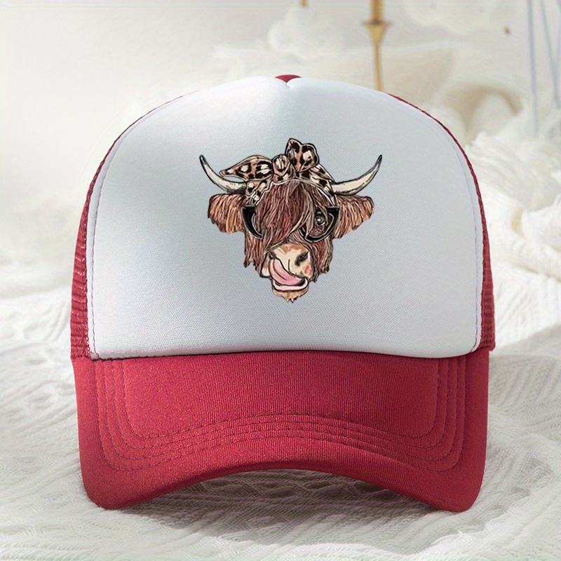 Cow Head Printed Baseball Cap Mesh Trucker Dad Hat Adjustable Sun Hat