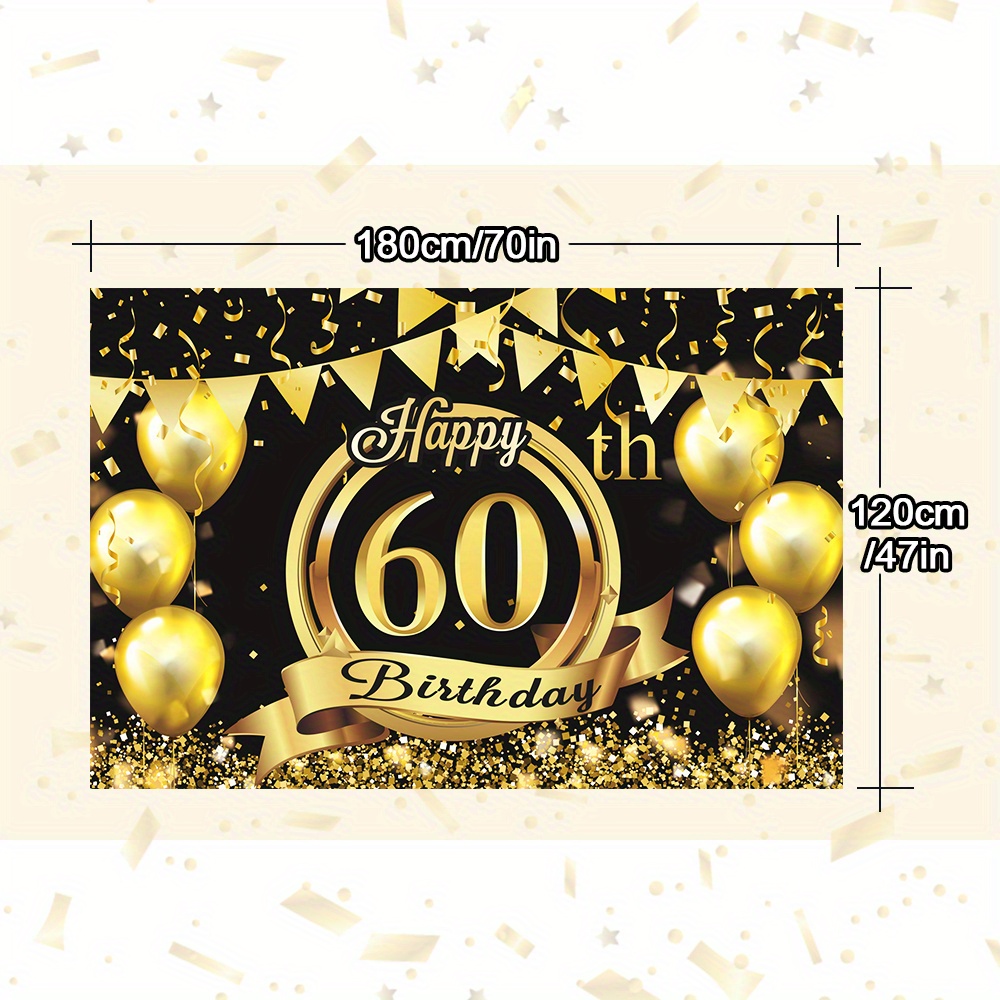 1pc Fond D'anniversaire 60 Ans Doré Et Noir 70X 47ins - Temu Belgium