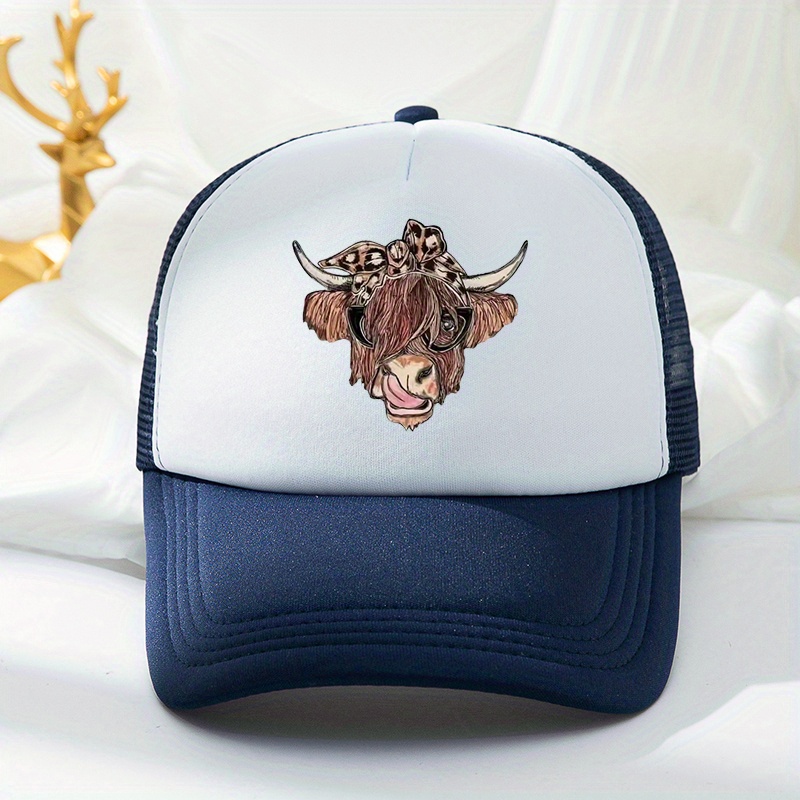 Cow Head Printed Baseball Cap Mesh Trucker Dad Hat Adjustable Sun Hat