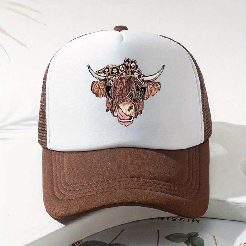 Cow Head Printed Baseball Cap Mesh Trucker Dad Hat Adjustable Sun Hat