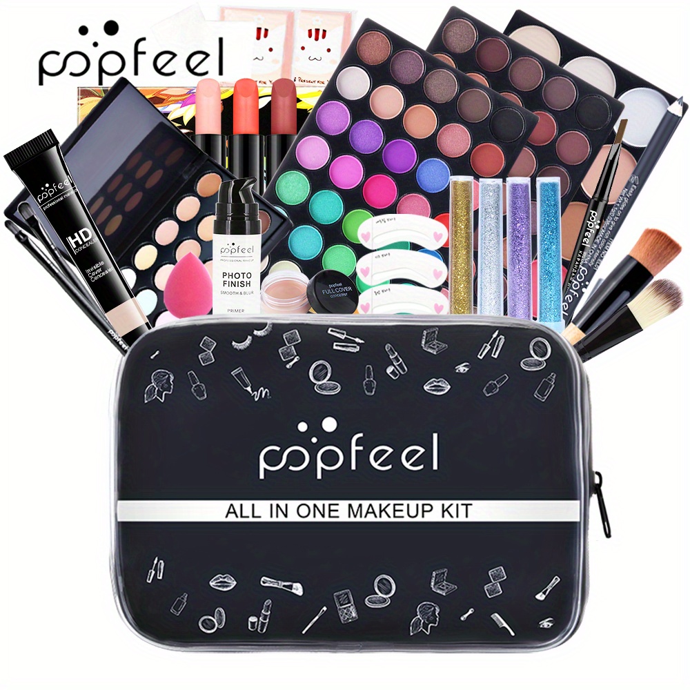  All in One Makeup Kit for Women Full Kit, 12 Colors Eyeshadow,  Foundation & Primer, Lipsticks, Eyeliner, Mascara, Contour Stick, Brow  Soap, Makeup Brush & Sponge, Make Up Gift Set
