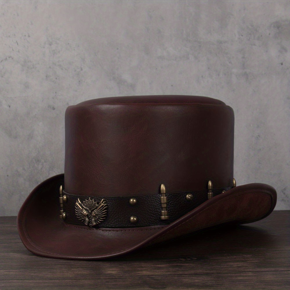 Leather Top Hat President Traditional Fedoras Magician Steampunk Cosplay Cap