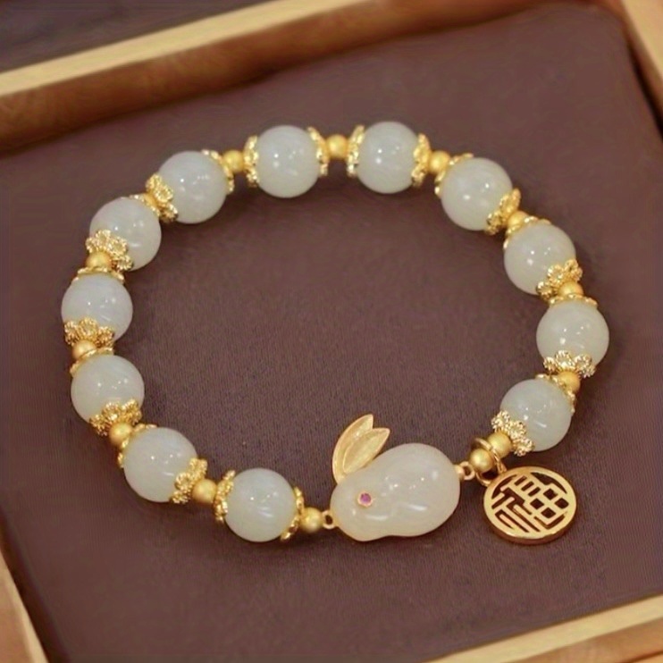 1pc year of rabbit     jade rabbit bracelet   agate glass bracelet for girls   for gifts details 2