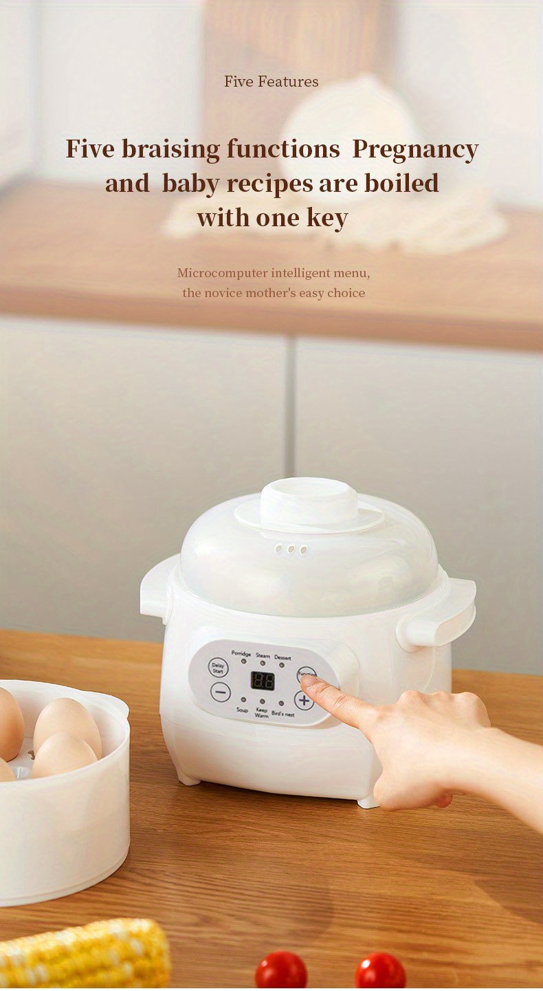 us plug 1l electric cooker household ceramic intelligent reservation porridge cooking birds nest stewing cup waterproof automatic cooking soup pot full automatic soup pot ceramic electric stewing cup details 7