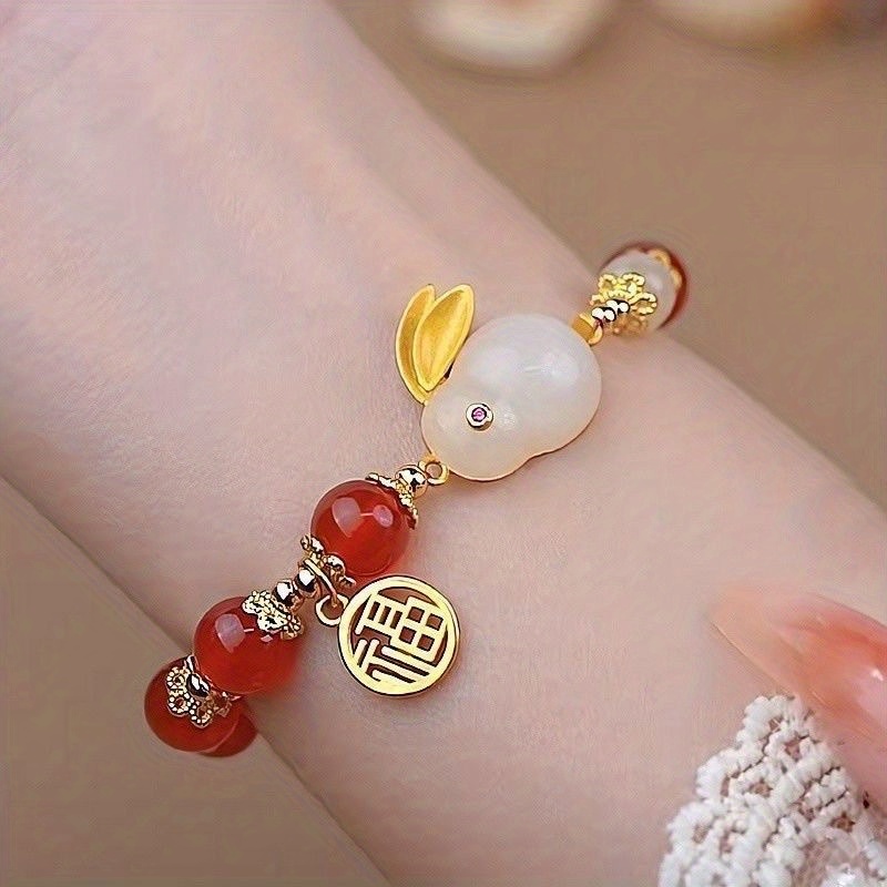 1pc year of rabbit     jade rabbit bracelet   agate glass bracelet for girls   for gifts details 5