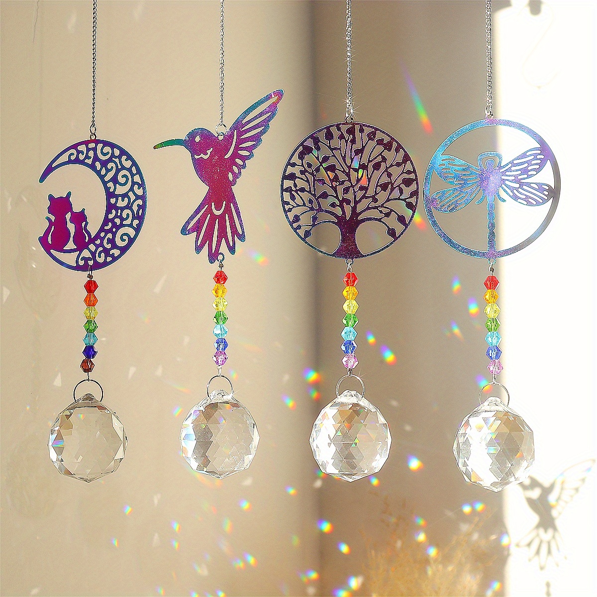 Wind Chime Hummingbird Metal Glass Painted Crafts Pendant Bell Dragonfly  Bird Aluminum Pipe Home Courtyard Hanging