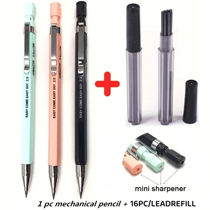 A Set of 1+16 Mechanical Pencils for School, Featuring a Multifunctional 2B 2.0MM Drawing Pencil, Which Includes a Pencil Sharpener.