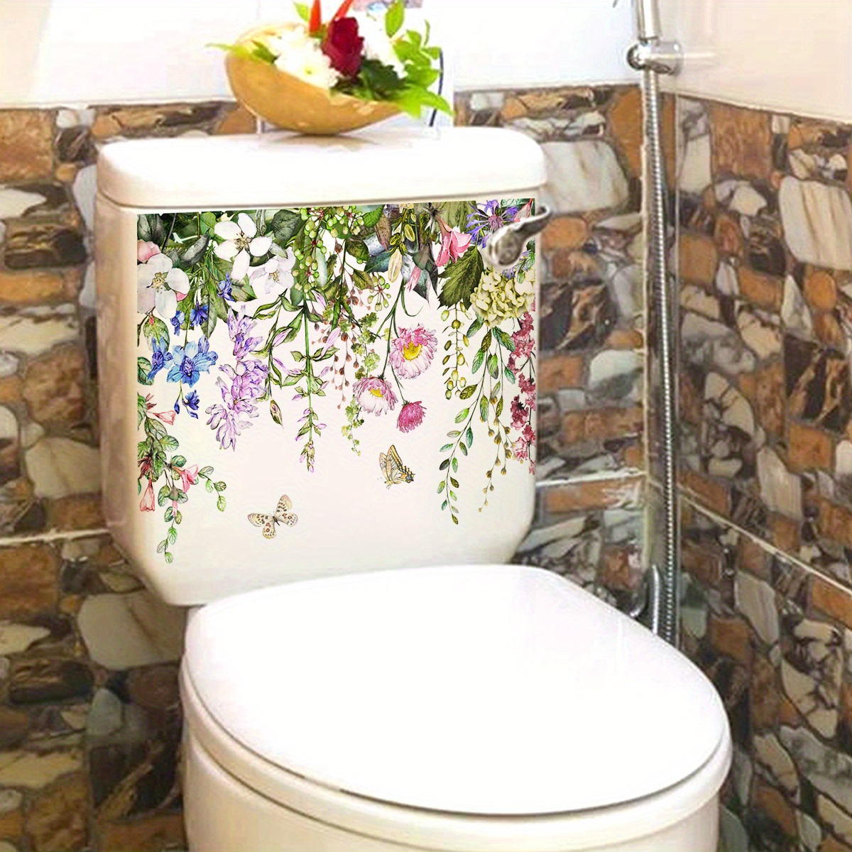 1pc fiore floreale farfalla WC adesivo da parete decorazione bagno