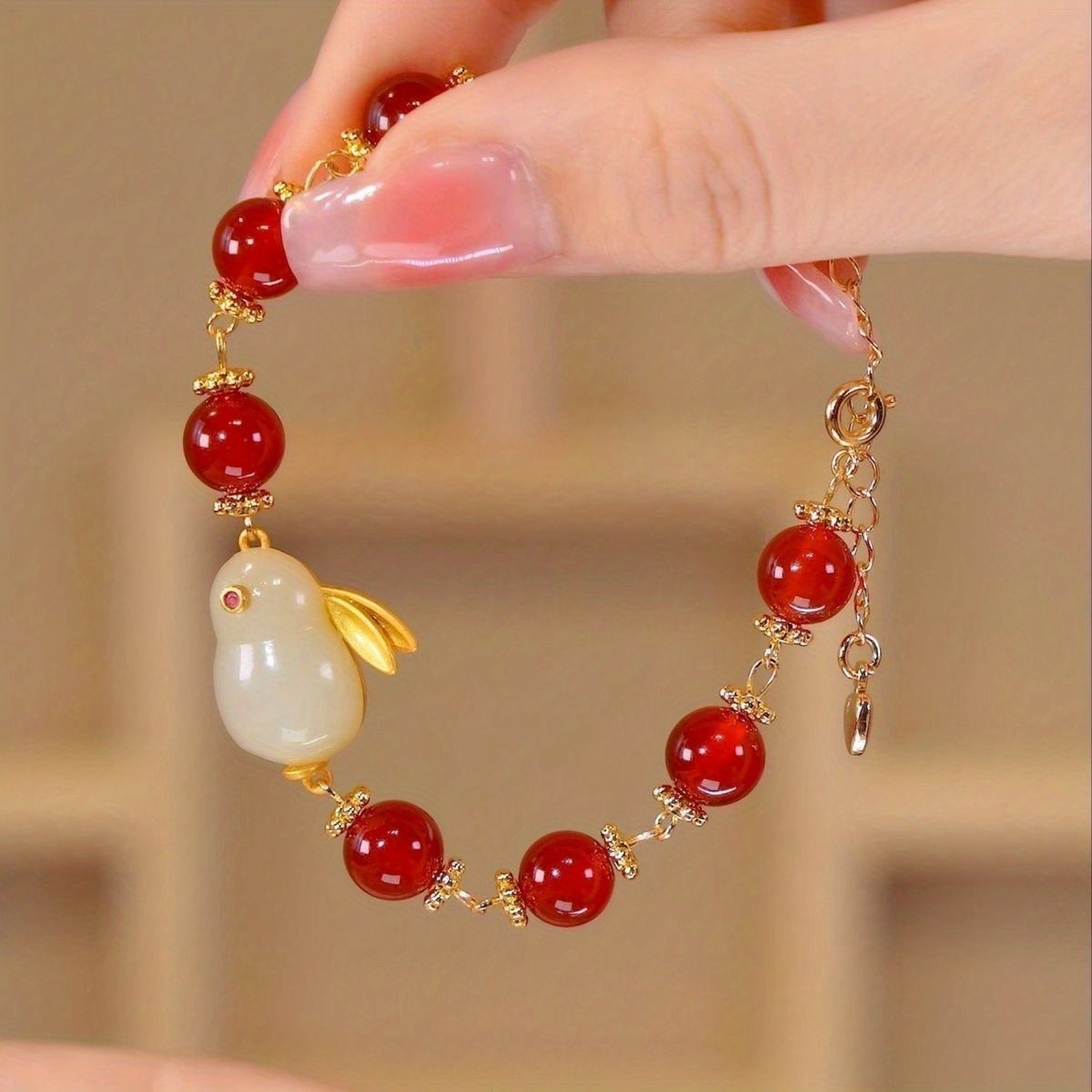 1pc year of rabbit     jade rabbit bracelet   agate glass bracelet for girls   for gifts details 7