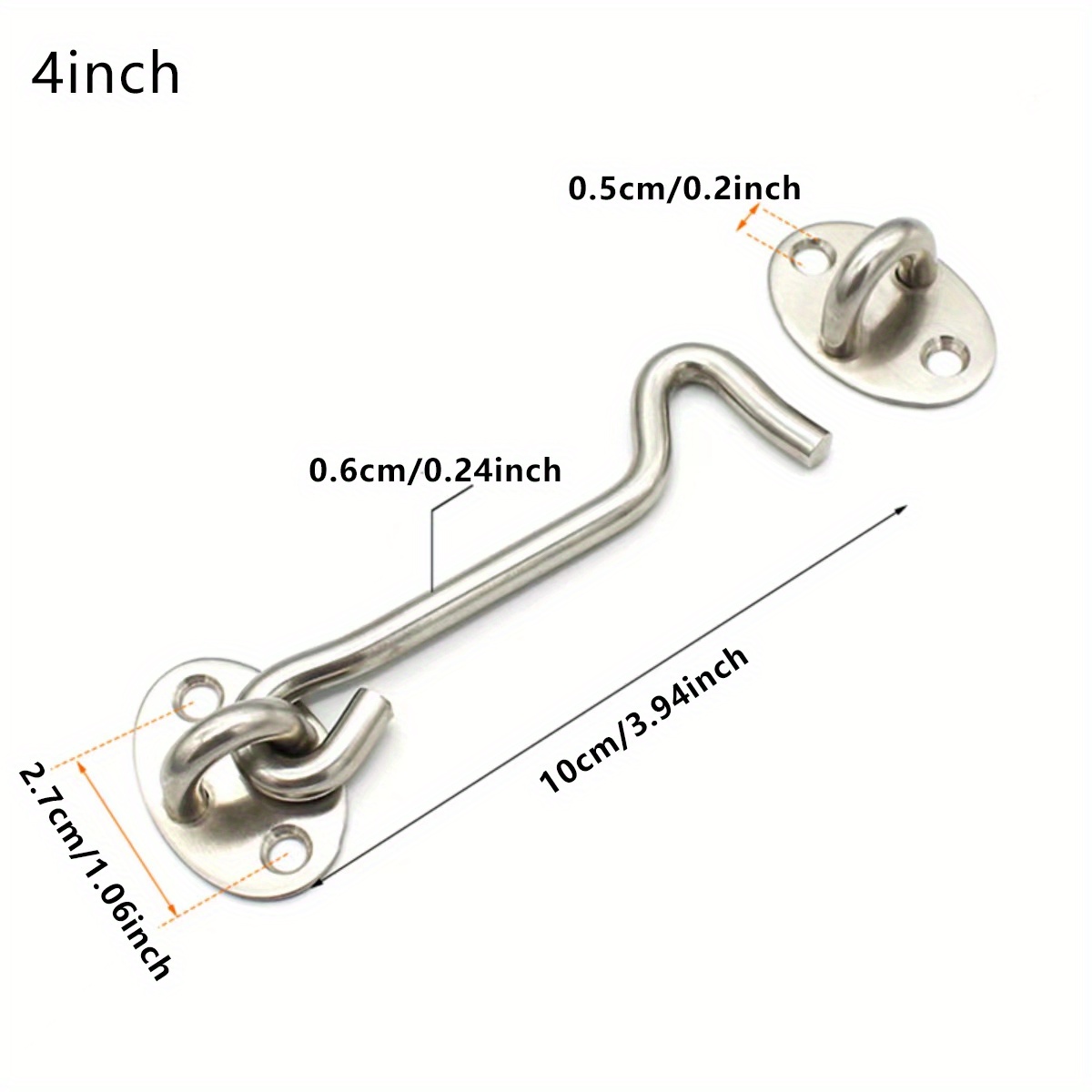  4 Inch Hook and Eye Latch,Black Cabin Hook,Stainless