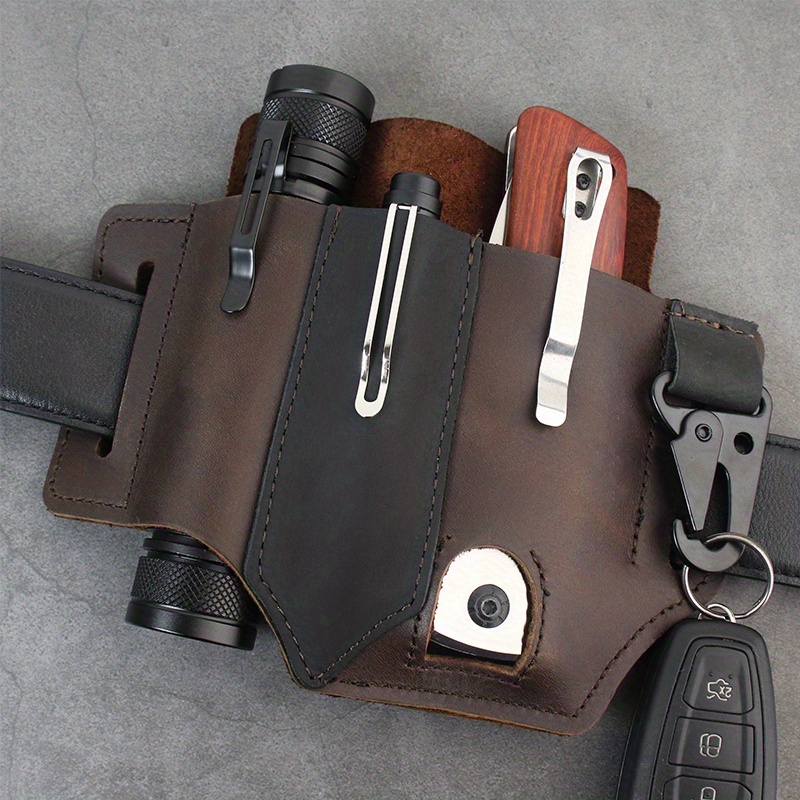 Leather Edc Pouch: Keep Knife Flashlight Keys Securely - Temu