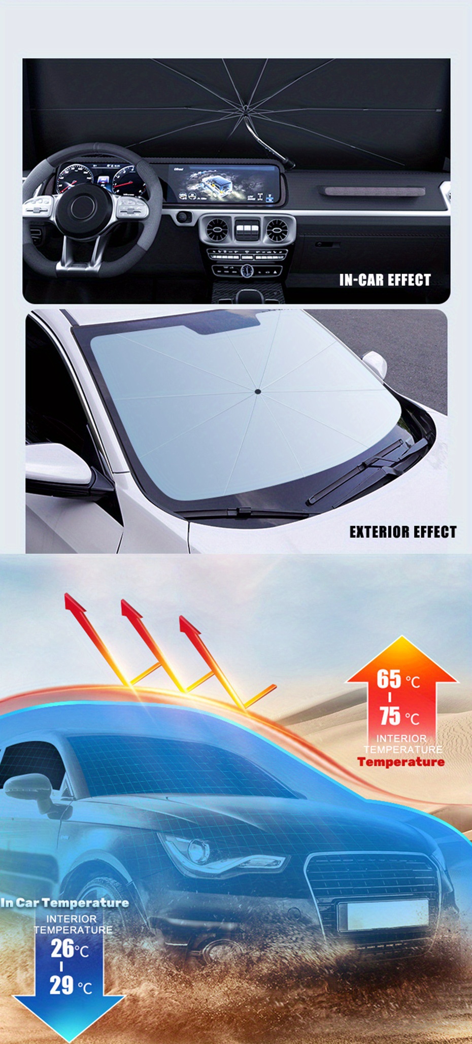 DOPN Parasol de voiture pliable pour pare-brise avant, pare-soleil réglable  pour pare-brise avant, rangement facile pour la plupart des voitures et