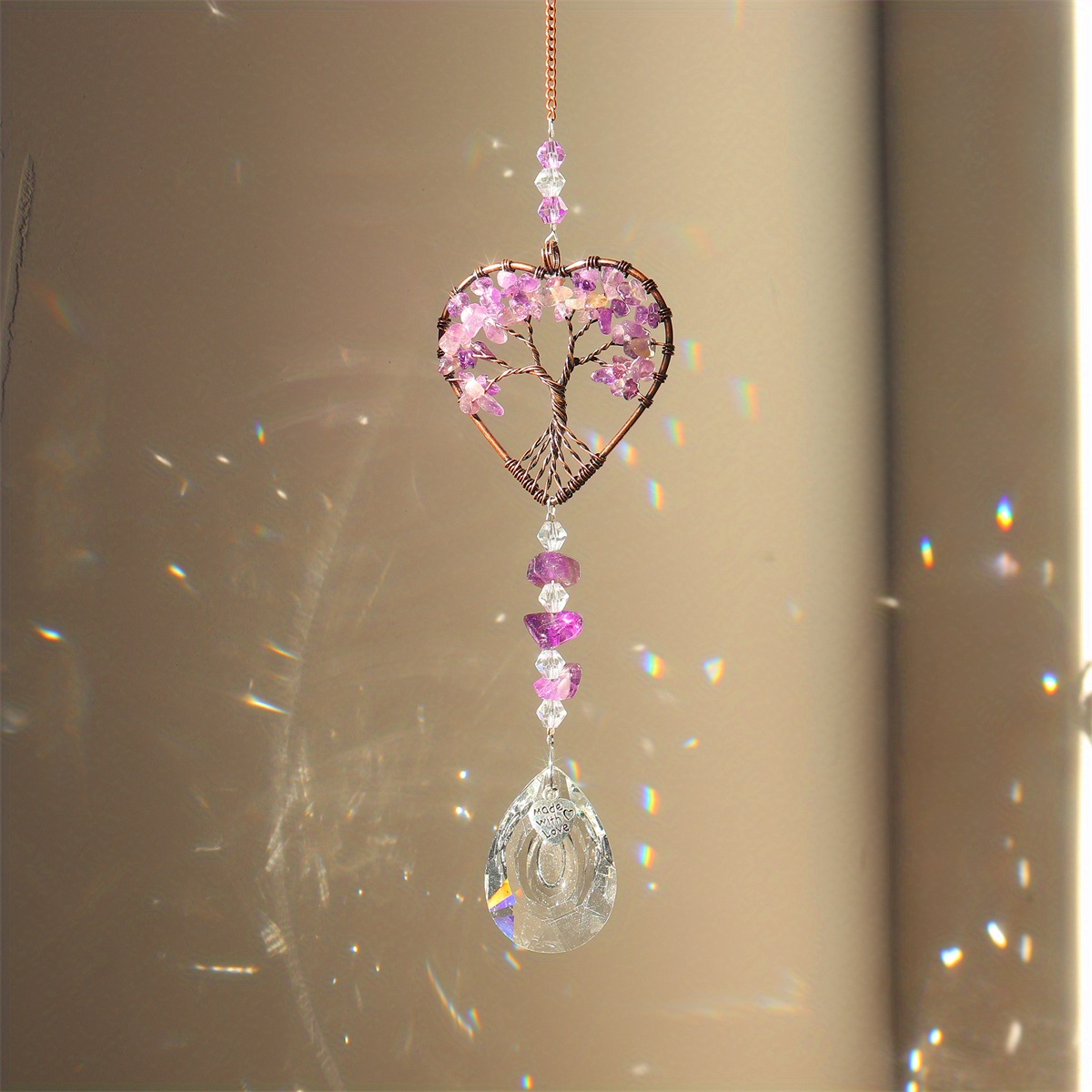 H & D-Attrape-soleil en cristal avec prisme de fleurs, pendentif colibri,  fabricant d'arc-en-ciel, décoration de vitrine, attrape-soleil de jardin,  cadeau - AliExpress