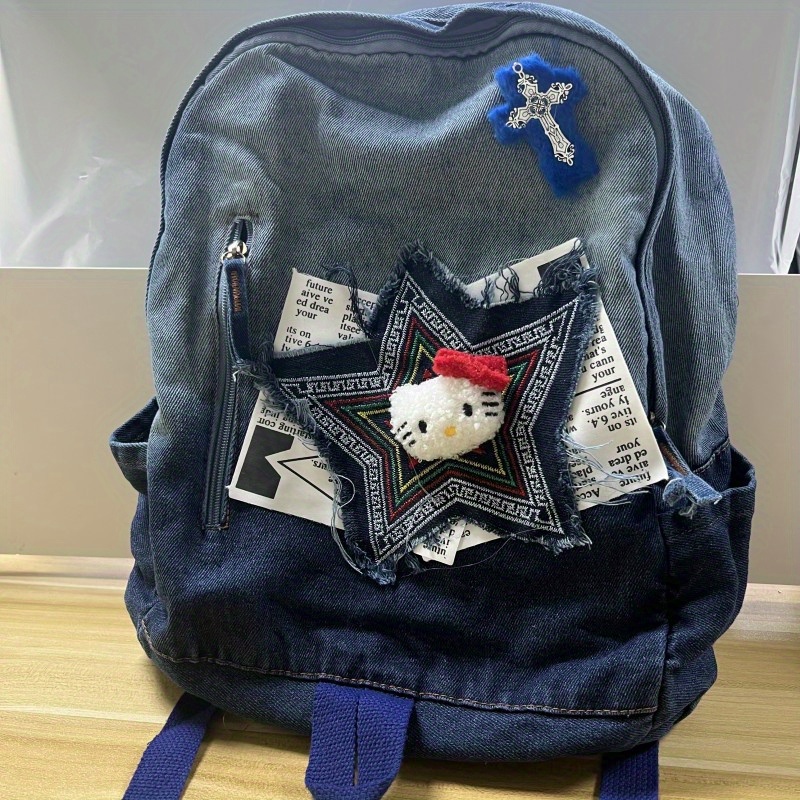 Hello Kitty Doll Backpack Denim Y2k Schoolbag Casual Versatile