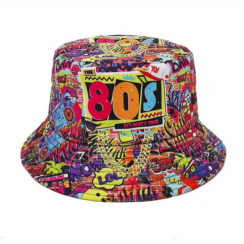 Retro Nostalgic 90s Print Bucket Hat Male Spring Summer Double