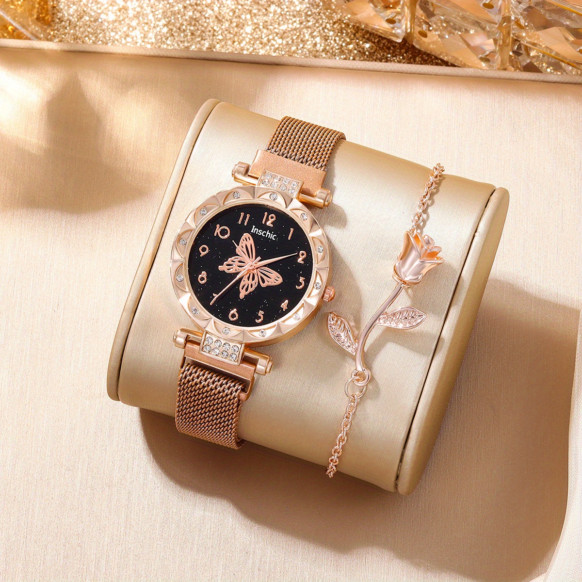 1pc Montre Quartz Papillon Strass Bracelet 5pcs Ensemble Temu