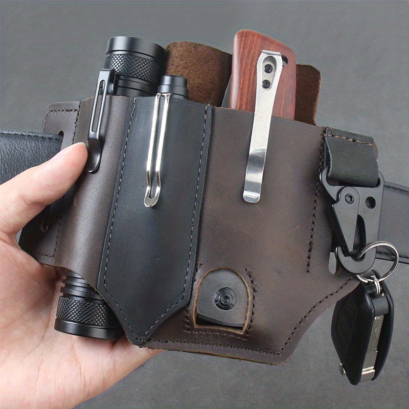 Leather Edc Pouch Keep Knife Flashlight Keys Securely Temu
