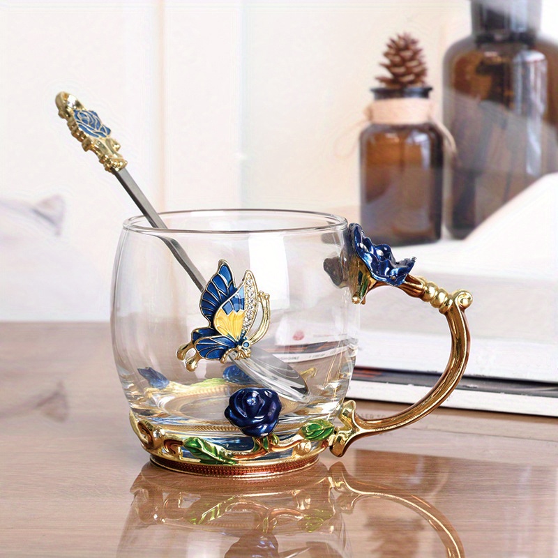Elegant Flower Pattern Tea Cup With Coaster And Spoon Clear - Temu
