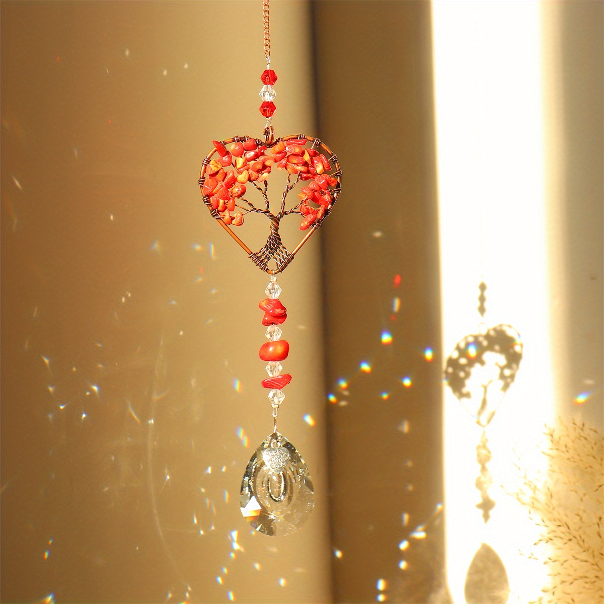 Attrape-soleil chakra Arbre de vie Grande boule de cristaux Prismes à  suspendre pour fenêtre de voiture, décoration de jardin (Chakra-Long) :  : Jardin