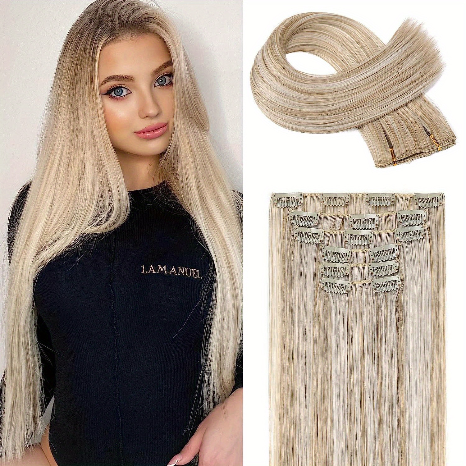 Real Soft Clips In Hair Extensions Full Head Real Thick Straight/Curly Hair  Extensions 18/23/24/26 Long Thick Hair Extension Like Human