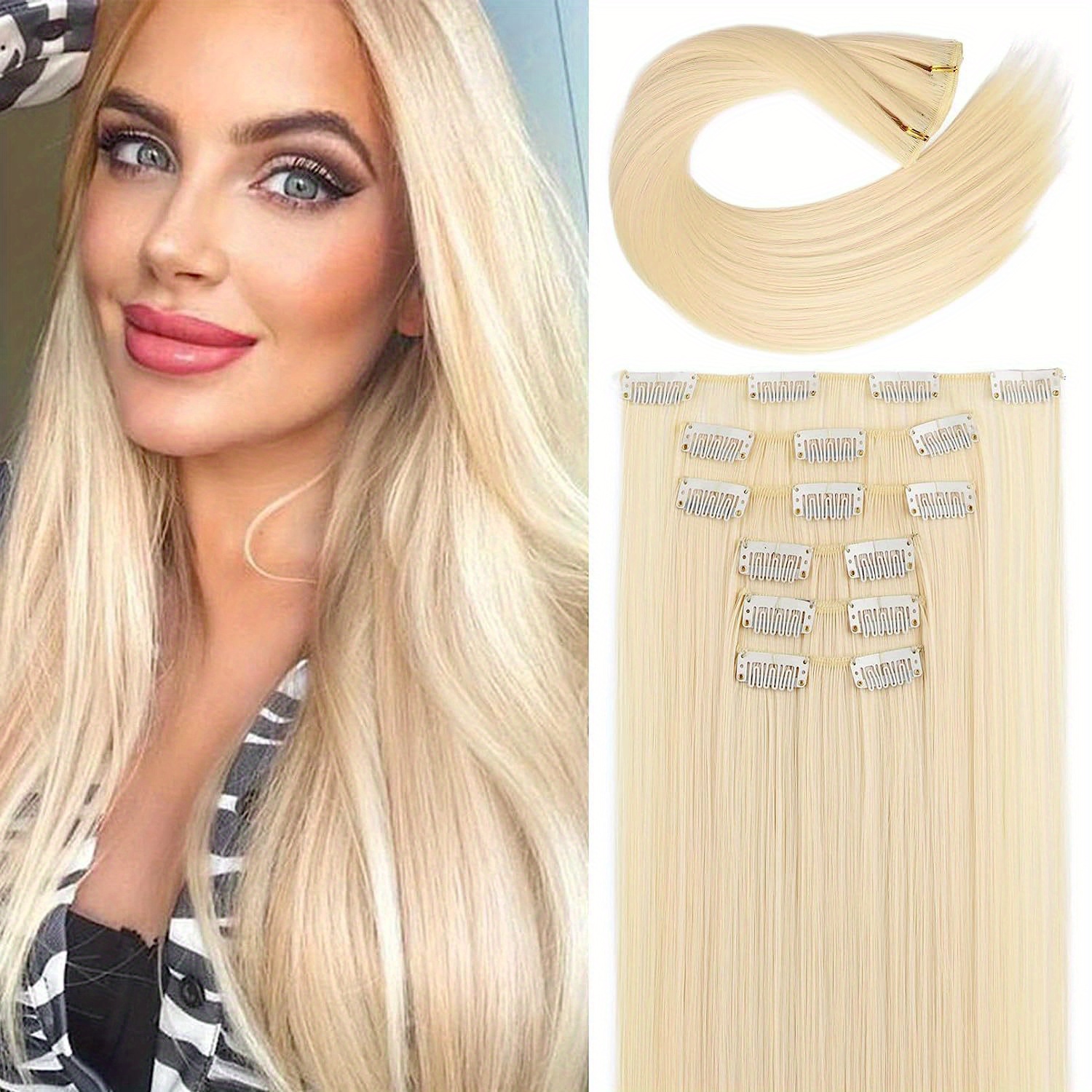 24 Straight Clips in hair extensions Clips on Hairpieces Synthetic