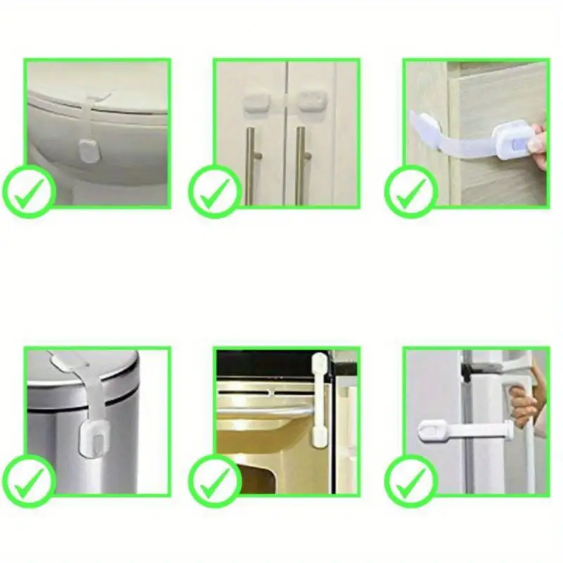 1 2 3 4 5 6 10pcs child safety strap locks baby locks with 3m adhesive pads multi use straps latches for kids baby safety drawer lock length adjustable anti pinch hand abs kid strap lock for cabinet drawer toilet fridge details 4