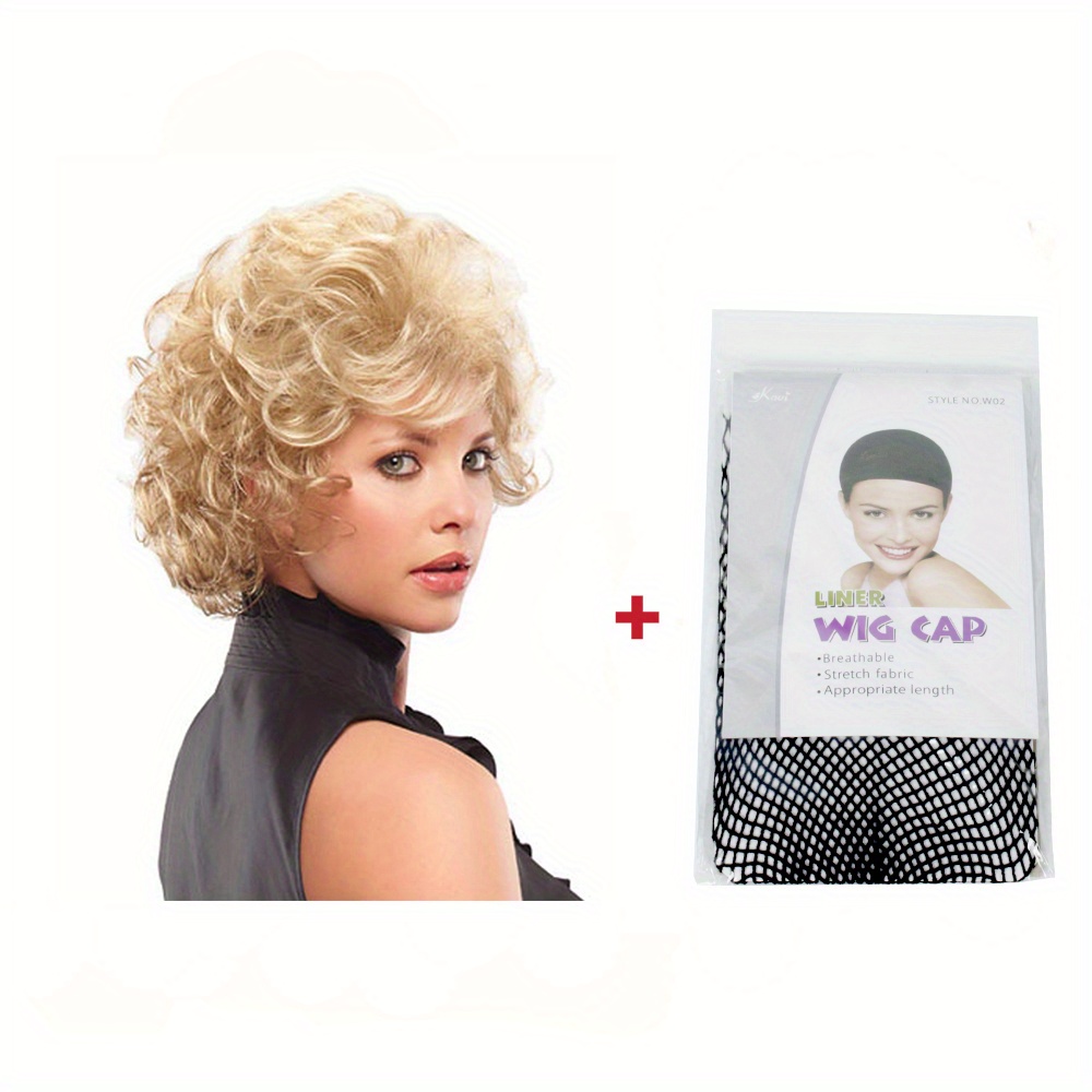 Image of Rose Flower Short Curly Wig - 10 Inch Synthetic Blonde Hairpiece With High Temperature Fiber And Inner Mesh Net For Women