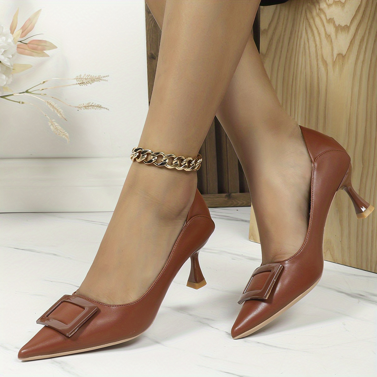 Dark brown outlet low heel pumps